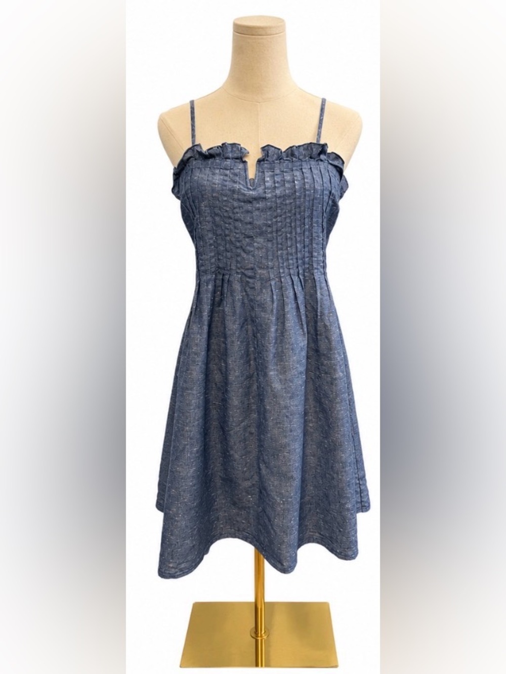 Madewell Denim Look Ruffle Trim Sundress Blue Chambray Mini Dress Size 8